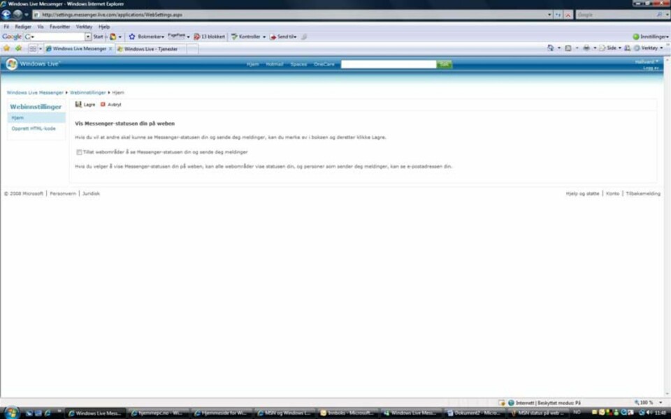 I trinn tre må du godkjenne at nettsider kan vise din MSN-status - om du er av eller på nettet.