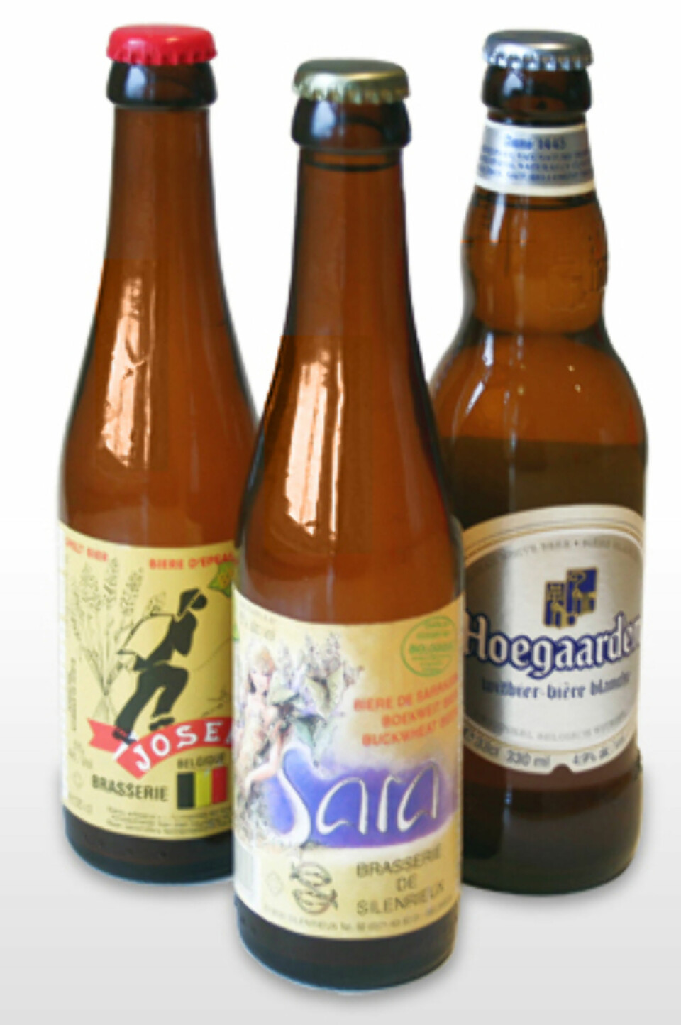 De tre vinnerne er den hvite Hoegaarden (witbier) på førsteplass, speltølet Joseph de Silrenieux på andreplass og bokhveteølet Sara de Silenrieux på tredje. Foto: Gjertrud Hustad