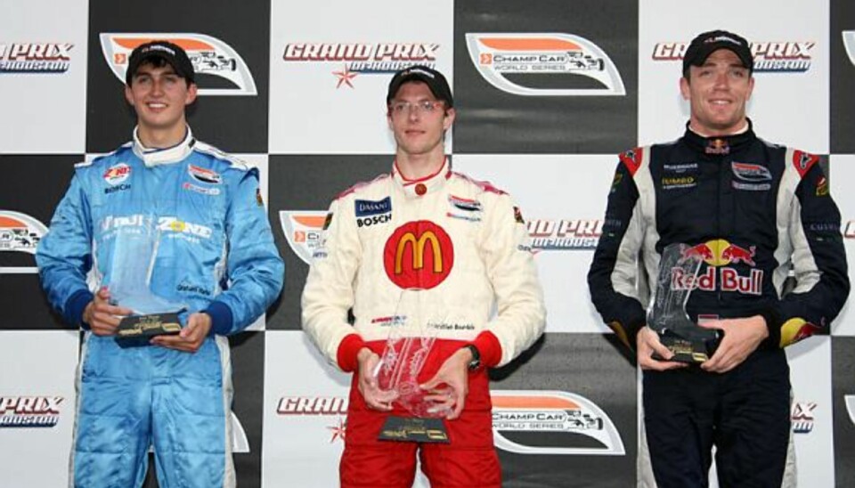 Graham Rahal (t.v.) ble nummer to i Champ Car-løpet i Houston bak Sébastien Bourdais (midten), men foran Robert Dornboos. (Foto: Sutton)