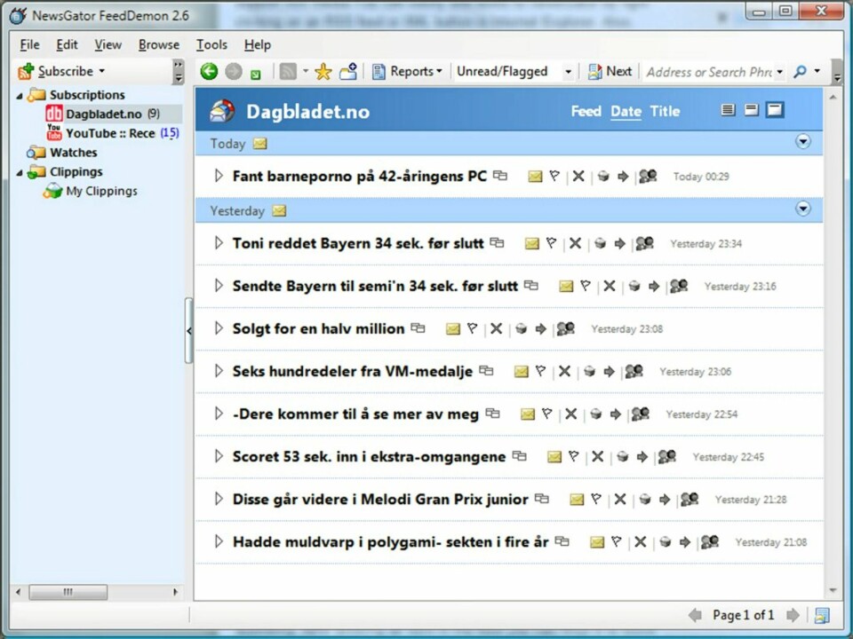 DET BESTE FRA BEGGE: Feed Deamon er en av de mest populære aggregatorene til Windows. Den kombinerer det beste fra både Google Reader og Outlook.