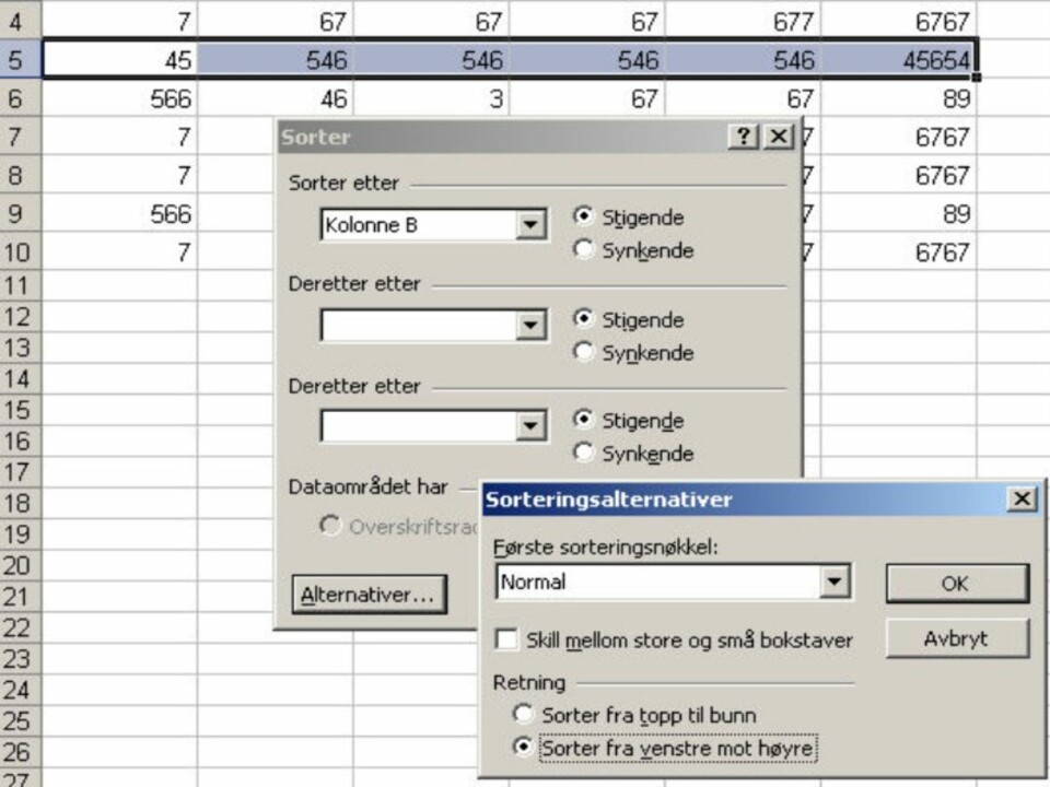 Sortering i Excel