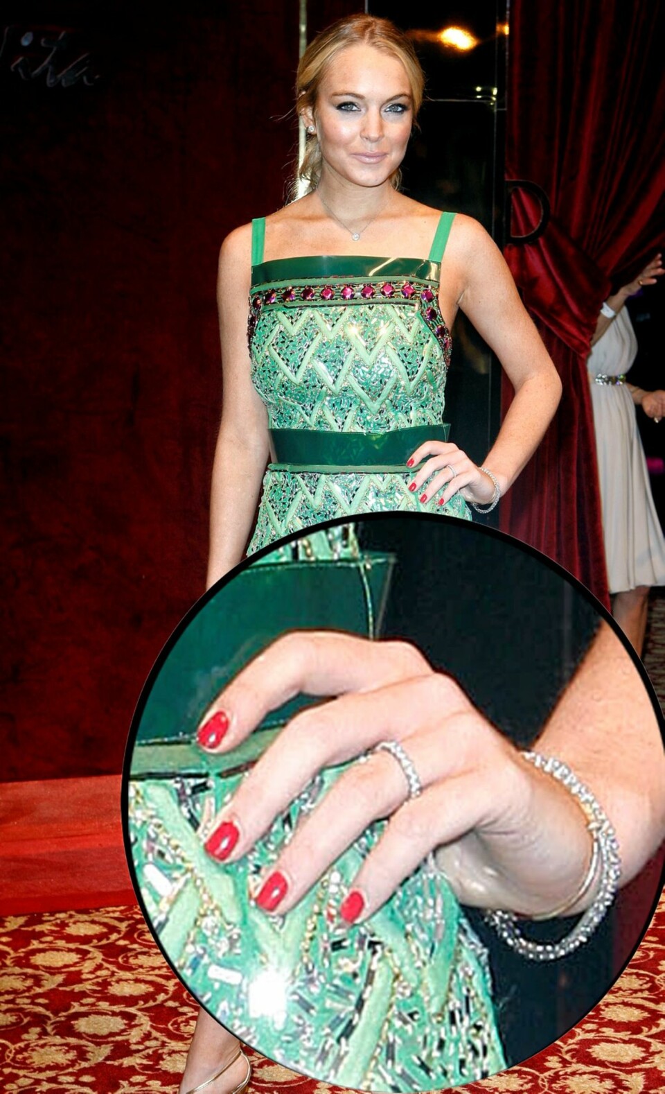 DIAMANTRING: Det ble spekulert i om Lindsay og Samantha var forlovet da hun dukket opp med denne ringen.