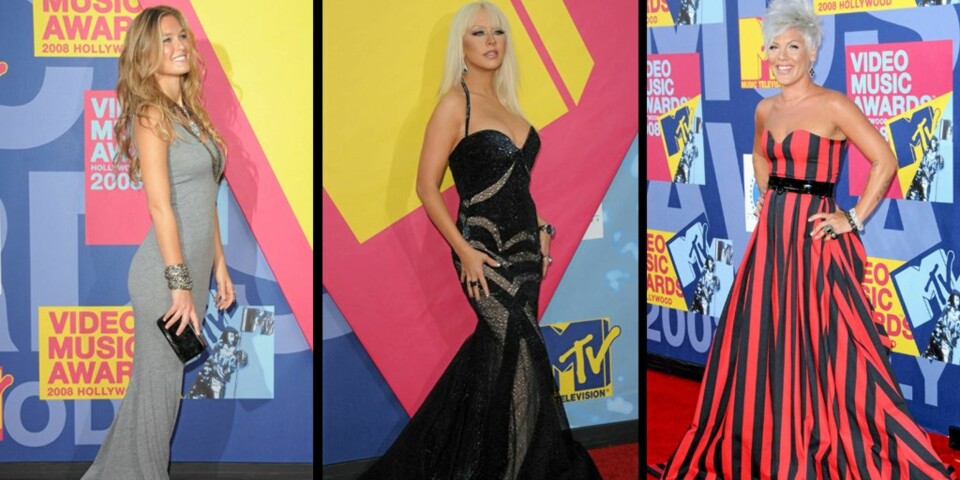 PÅ VMA: Supermodell Bar Refaeli og popstjernene Christina Aguilera og Pink