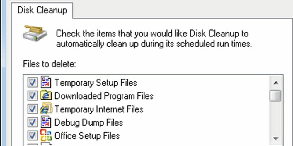 RYDDESTASJON: Cleanup/Diskopprydding gir en rekke muligheter for å fjerne og rydde opp i unødvendige filer og frigjøre plass på harddisken.
