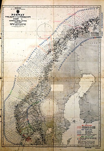 MINEKART: Forsvarets kart som viser hvor antatte minefelt ligger langs kysten