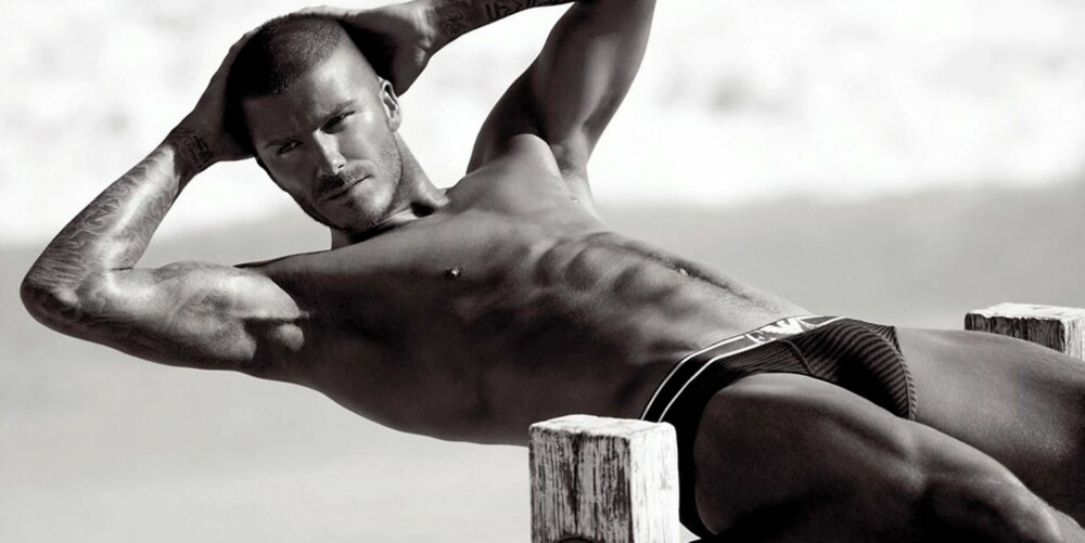 VELUTSTYRT: Hange hevet nok øyenbrynene da de så dette bildet av David Beckham. Bildet er en del av hans kampanje for Emporio Armani Men's Underwear. VELUTSTYRT: Hange hevet nok øyenbrynene da de så dette bildet av David Beckham. Bildet er en del av hans kampanje for Emporio Armani Men's Underwear.