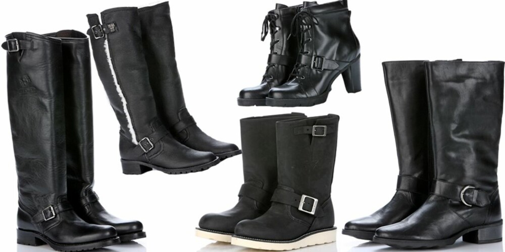FRA VENSTRE: Knehøye støvler fra Sendra hos Lille Vinkel (kr
2998), støvler med ullfor fra Anna Sui hos Shoe Lounge (kr 5300), støvler fra Red Wings hos Lille Vinkel sko (kr 2400), skolett med snøring fra Din Sko (kr 449), støvler med skaft i middels høyde fra Duo (kr 1290) FRA VENSTRE: Knehøye støvler fra Sendra hos Lille Vinkel (kr
2998), støvler med ullfor fra Anna Sui hos Shoe Lounge (kr 5300), støvler fra Red Wings hos Lille Vinkel sko (kr 2400), skolett med snøring fra Din Sko (kr 449), støvler med skaft i middels høyde fra Duo (kr 1290)