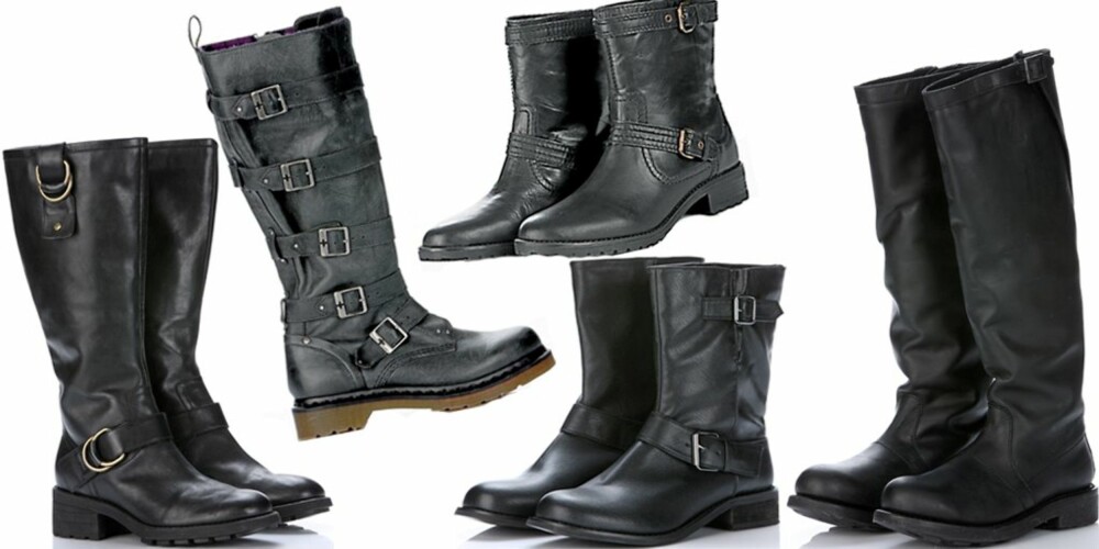 FRA VENSTRE: Støvler med spenner fra Clarks (kr 1599), høye støvler med spenner fra Dr Martens (kr 1899), ankelhøye støvler i skinn fra Mango (kr 999), lave støvler fra Din Sko, (kr 449), kraftige støvler fra Bikkenbergs hos Shoe Lounge (kr 3500) FRA VENSTRE: Støvler med spenner fra Clarks (kr 1599), høye støvler med spenner fra Dr Martens (kr 1899), ankelhøye støvler i skinn fra Mango (kr 999), lave støvler fra Din Sko, (kr 449), kraftige støvler fra Bikkenbergs hos Shoe Lounge (kr 3500)