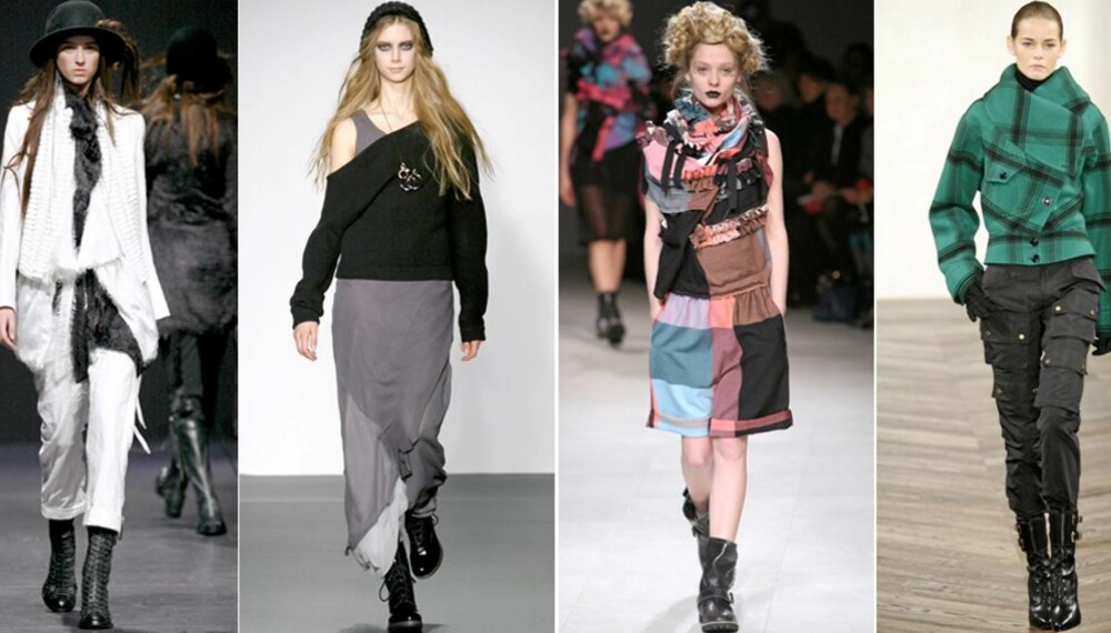 ROBUST MOTE: Ann Demulemeester, Felder Felder, Tao Comme des Garçons og Ralph Lauren viste alle frem armyboots på sine visninger for sesongen. ROBUST MOTE: Ann Demulemeester, Felder Felder, Tao Comme des Garçons og Ralph Lauren viste alle frem armyboots på sine visninger for sesongen.