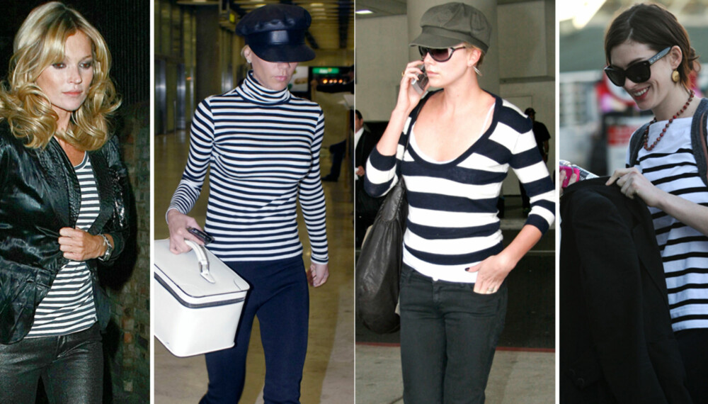 KJENDISFAVORITT: Kate Moss, Victoria Beckham, Charlize Theron og Anne Hathaway bruker alle stripete trøyer flittig.