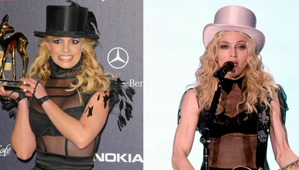 SØSTRE I FLOSS: Britneys beundring for pop-gudmoren Madonna kom klart fram under gårsdagens Bambi-prisutdeling.