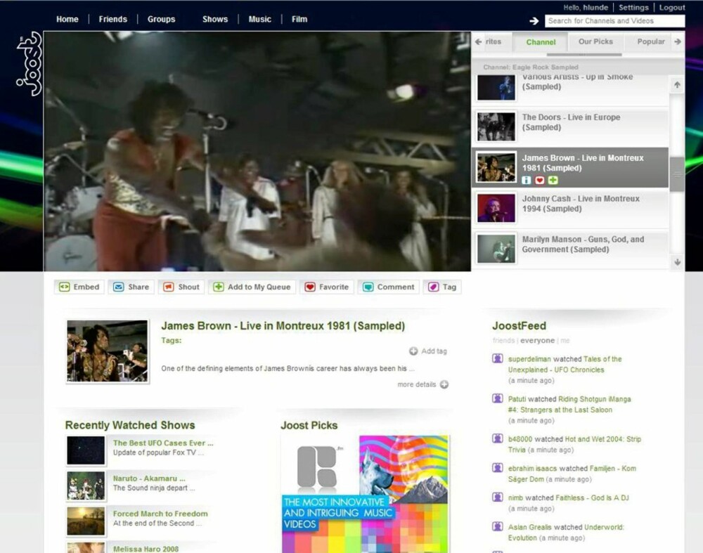 JUKEBOX: Mange av gratis-TV-tjenestene på nettet fungerer mer som videojukebokser, der du kan finne frem gamle musikkopptak og -videoer av for eksempel James Brown.
