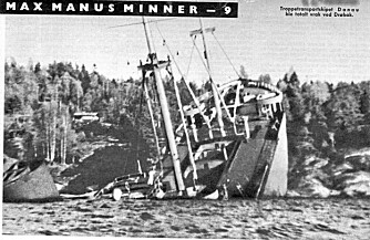 ETTER EKSPLOSJONEN: Tyskerne klarte å renne Donau på land før det sank.