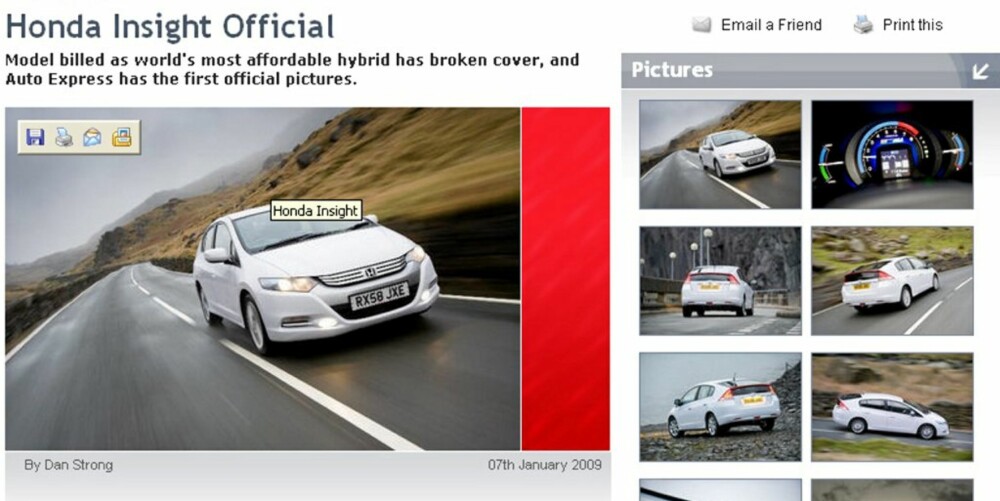 Faksimile: Det britiske nettstedet Autoexpress viste offsielle bilder av Insight i går. Honda insight 2009