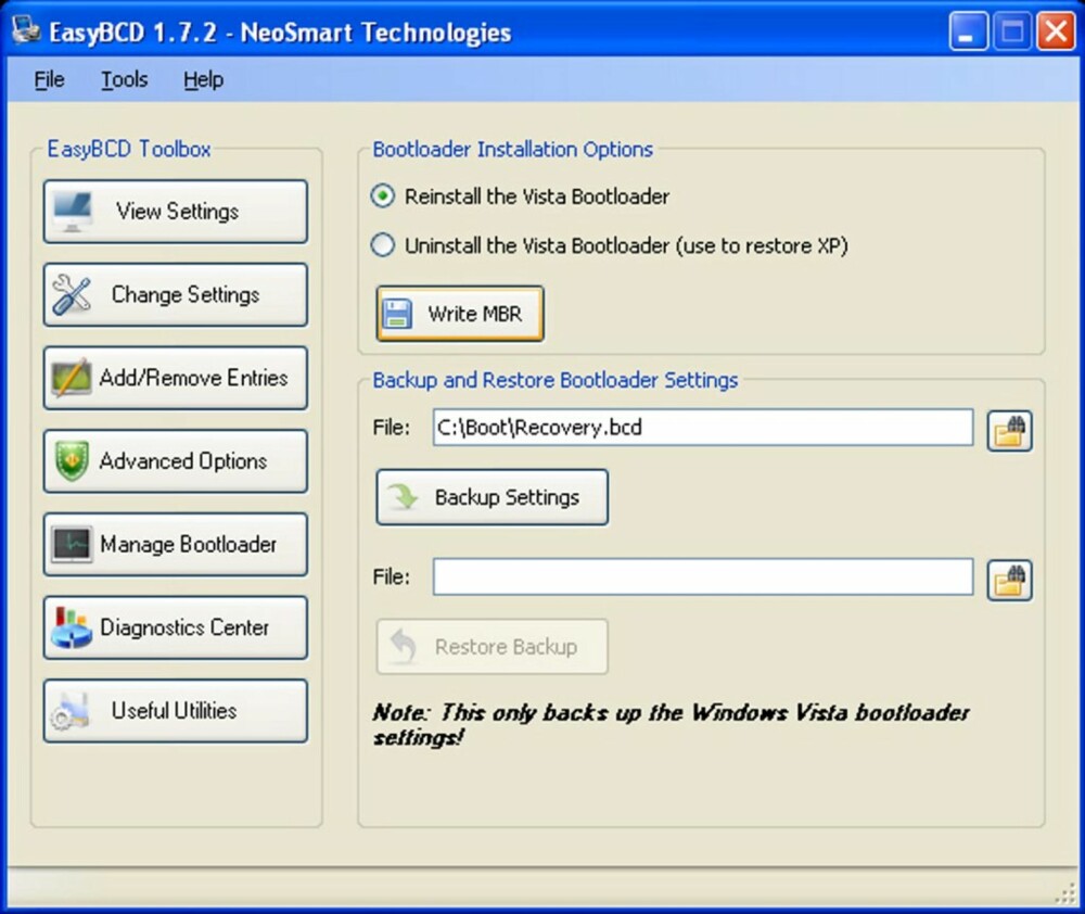 WRITE MBR: Et klikk på Write MBR installerer nå Vista sin oppstartsvelger.