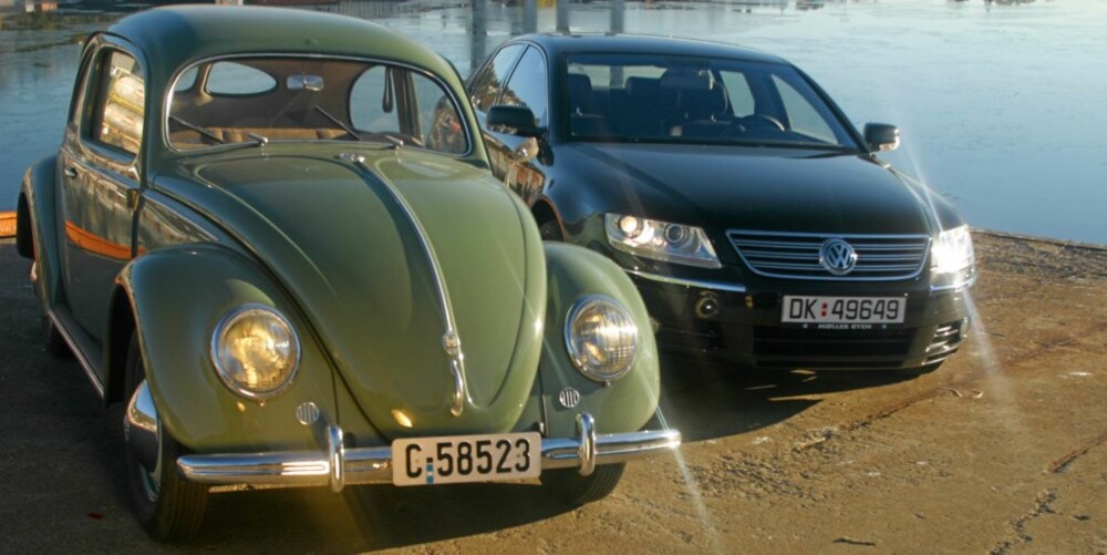 FOLKEBIL: VW Bolbe er en skikkelig folkebil, men hva med VW Phaeton? Nei, ikke akkurat.