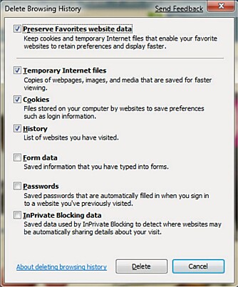 Slik ser slettemenyen ut i Internet Explorer 8.