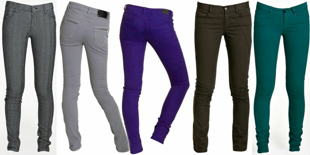 SMAL SAK: Fra venstre: Grå med tynne striper fra Dr. Denim, kr 599. Grå kordfløyel fra Selected Femme, kr 799. Blålilla fra Bikbok, kr 299. Grønnbrun fra H&M, kr 498. SMAL SAK: Fra venstre: Grå med tynne striper fra Dr. Denim, kr 599. Grå kordfløyel fra Selected Femme, kr 799. Blålilla fra Bikbok, kr 299. Grønnbrun fra H&M, kr 498.