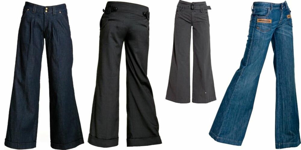 VID I BEINA: Fra venstre: Mørkeblå jeans fra H&M, kr 398. Mørkegrå med knapper fra Rules by Mary, kr 899. Grå med belte fra Replay, kr 1699. Jeans med brune lommer fra Miss Sixty, kr 1399. VID I BEINA: Fra venstre: Mørkeblå jeans fra H&M, kr 398. Mørkegrå med knapper fra Rules by Mary, kr 899. Grå med belte fra Replay, kr 1699. Jeans med brune lommer fra Miss Sixty, kr 1399.