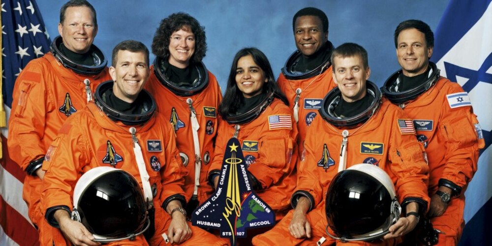 MANNSKAPET: Astronautene som omkom i Columbia-ulykken 1. februar 2003 (fra venstre): Ferdsspesialist David M. Brown, fartøysjef Rick D. Husband, ferdsspesialist Laurel Blair Salton Clark, ferdsspesialist Kalpana Chawla, nyttelastsjef Michael P. Anderson, pilot William C. McCool og nyttelastspesialist Ilan Ramon (fra Israel).