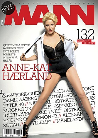 Anne-Kat. Hærland pryder hele forsiden av det siste nummeret av magasinet Mann.