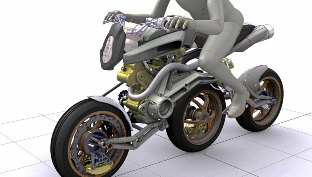 BEDRE: Med KTM V-Twin og tre hjul på linje, skal Julien Rondinos motorsykkel ha bedre egenskaper enn tradisjonelle tohjulinger.