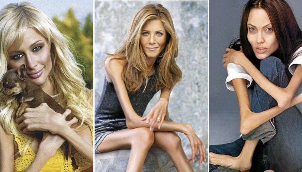 Det blir ikke mye igjen av Paris Hilton, Jennifer Aniston og Angelina Jolie etter at photoshop-mesterne har gjort sitt.