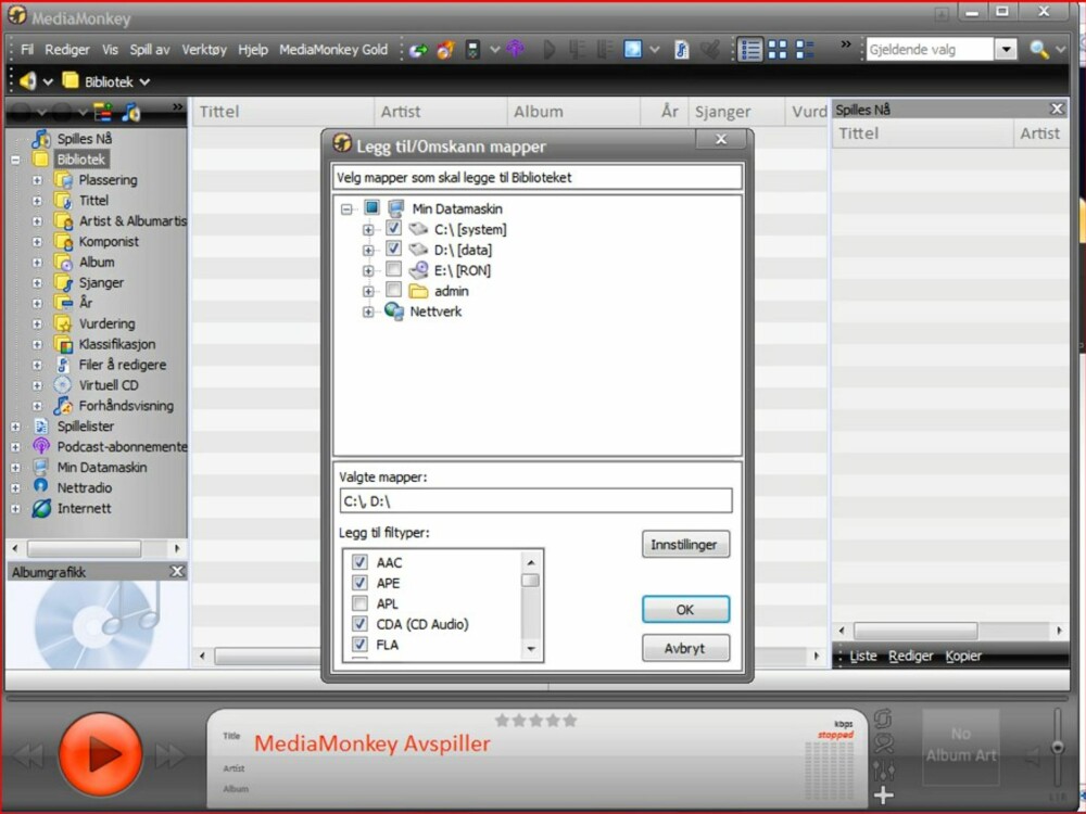 BIBLIOTEK: Det første MediaMonkey 3 gjør etter installasjon er å få en oversikt over musikken som er lagret på PC-en din.