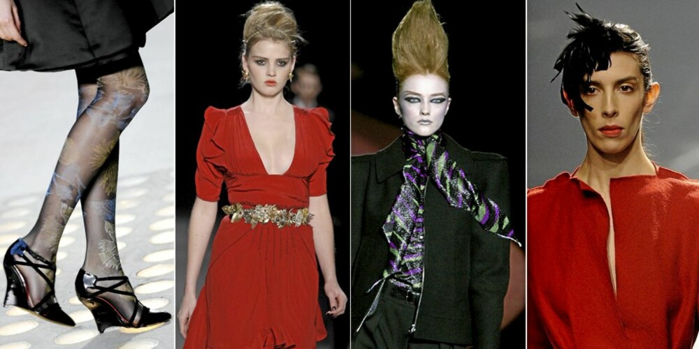 TRENDY TILBEHØR: Stømpebukser med mønster fra Christian Lacroix, belte fra Zac Posen, skjerf fra Marc Jacobs og hodepynt fra Lanvin. TRENDY TILBEHØR: Stømpebukser med mønster fra Christian Lacroix, belte fra Zac Posen, skjerf fra Marc Jacobs og hodepynt fra Lanvin.