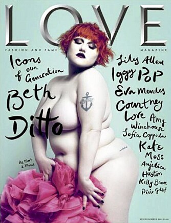 NAKEN: Beth Ditto naken på forsiden av motemagasinet Love.