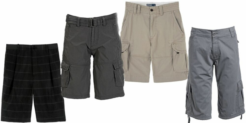 LETT BLANDING: Svart shorts fra Helmut Lang, grå shorts fra Esprit ( kr 599), beige shorts fra Polo Ralph Lauren (ca kr 600), blågrå knelang shorts fra Puma (kr 599).