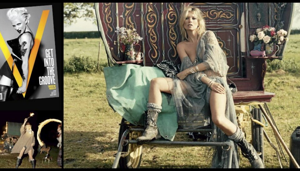 ENKELT LIV: Kate Moss har bodd med engelske sigøynere i sin nye fotoserie for V Magazine.