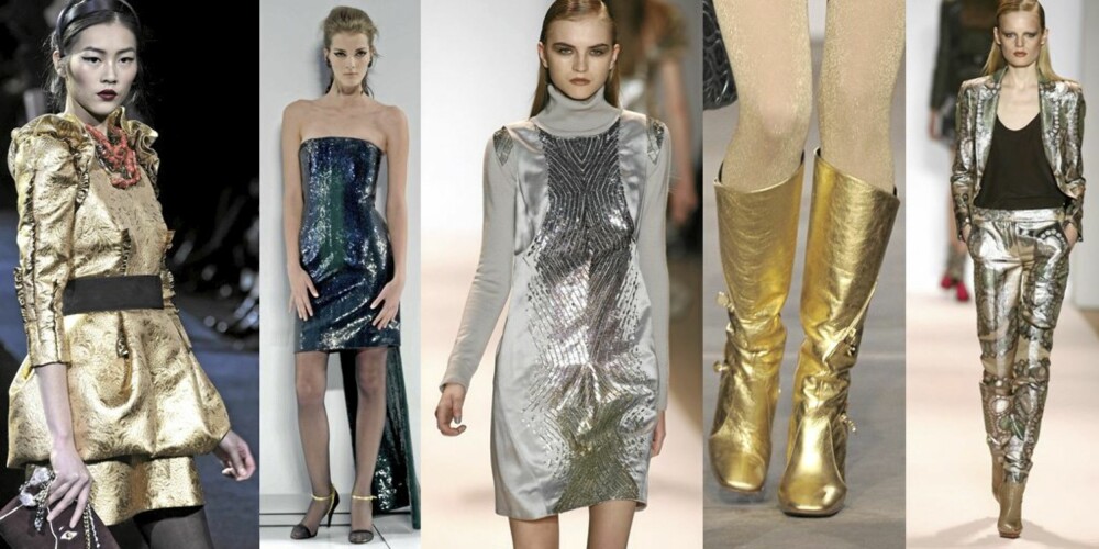 PALJETTER OG METALL: Det skinner og glitrer på catwalken. Her fra Dolce & Gabbana, Chanel, Matthew Williamson, Chanel og Matthew Williamson. PALJETTER OG METALL: Det skinner og glitrer på catwalken. Her fra Dolce & Gabbana, Chanel, Matthew Williamson, Chanel og Matthew Williamson.