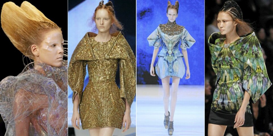 FUTURISTISK: Også klærne i Alexander McQueen sin nyeste kolleskjon var kreative og futuristikse.