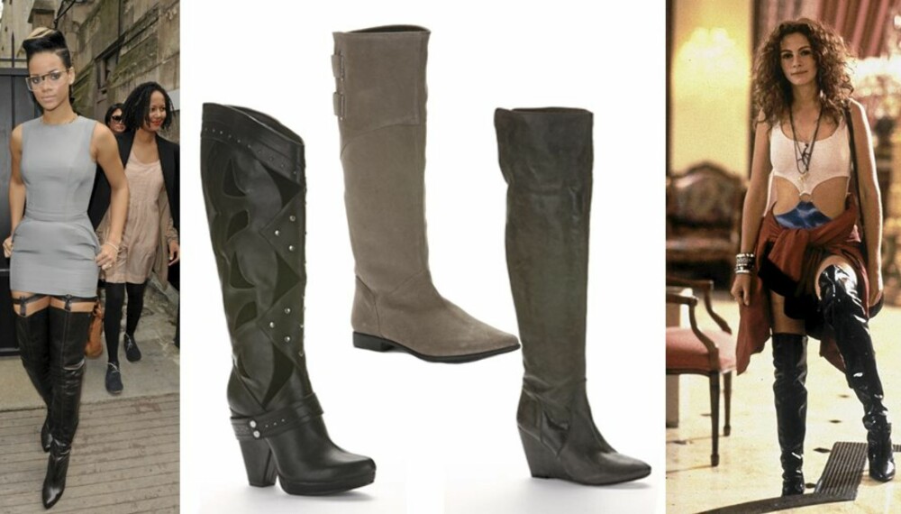 TRENDY: Både Julia Roberts og Rihanna bruker knehøye boots. En på 90-tallet og en på 2000-tallet.