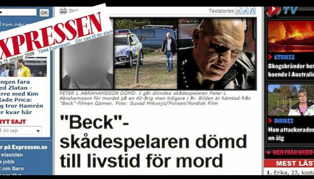 Svenske aviser slo dommen stort opp. Her et skjermbilde av Expressen.