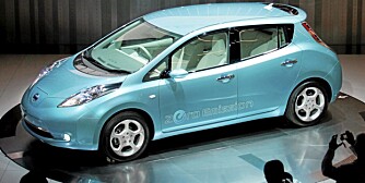 Nissan's new electronic vehicle, the Leaf, is displayed during an opening ceremony of the company's new headquarters in Yokohama, Japan, Sunday, Aug. 2, 2009. It was the first time the external design was shown of Nissan Motor Co.'s environmentally friendly automobile, set to go on sale in Japan, the U.S. and Europe next year. Nissan has promised that the Leaf, which goes into mass-production as a global model in 2012, will be about the same price as a gas-engine car such as the 1.5 million yen ($15,000) Tiida, which sells abroad as the Versa, starting at about $10,000. (AP Photo/Itsuo Inouye)