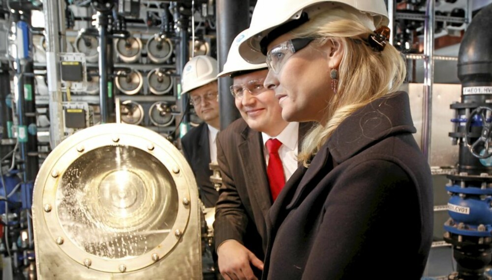 Kronprinsesse Mette-Marit sto for den offisielle åpningen av kraftverket. Til stede var også Olje og Energiminister Terje Riis-Johansen og Styreleder Arvid Grundekjøn (tv).