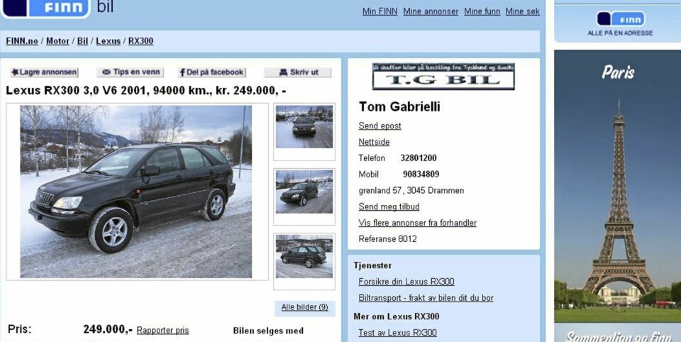 Brukt Lexus RX300 annonse