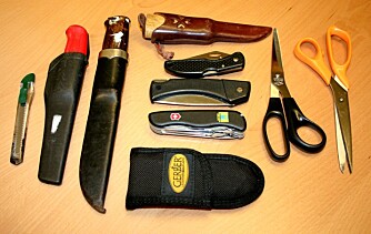 IKKE LOV: Her er et utvalg av gjenstander som ikke gikk igjennom sikkerhetskontrollen Oslo Lufthavn Gardermoen.