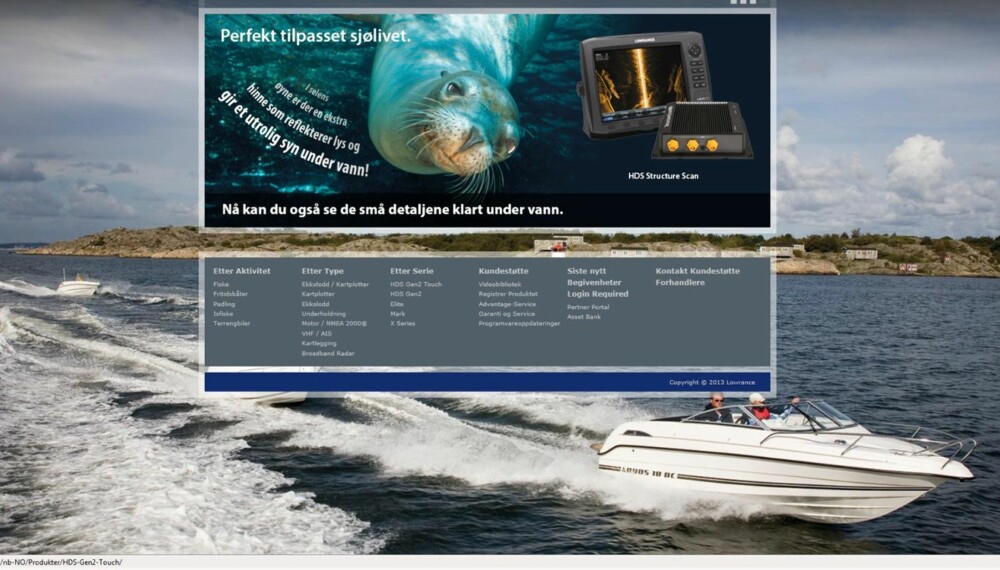 SIDE: Lowrance-importør Pronav presenterer i disse dager en flunka ny norsk nettside for Lowrance produkter. Den engelske nettsiden har blitt oversatt til norsk fra A til Å. SIDE: Lowrance-importør Pronav presenterer i disse dager en flunka ny norsk nettside for Lowrance produkter. Den engelske nettsiden har blitt oversatt til norsk fra A til Å.