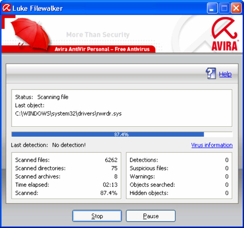 VIRUSSØK: Avira sin virusskanner «Luke Filewalker» rydder opp.