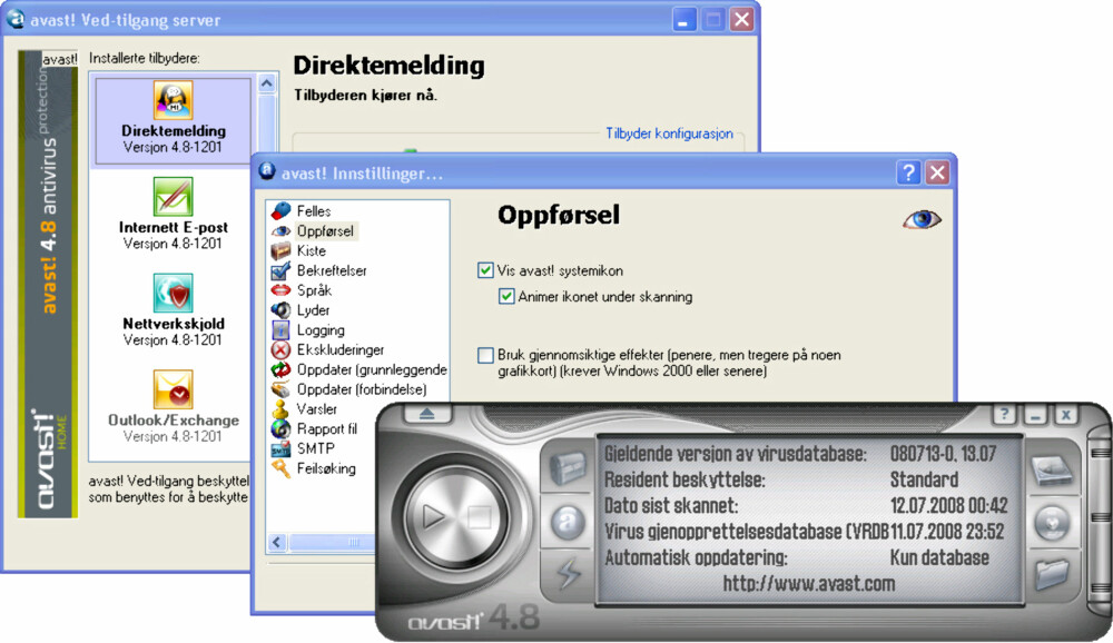 MANGE VINDUER: Avast mangler et godt grensesnitt som kobler sammen de ulike delene av programmet. MANGE VINDUER: Avast mangler et godt grensesnitt som kobler sammen de ulike delene av programmet.