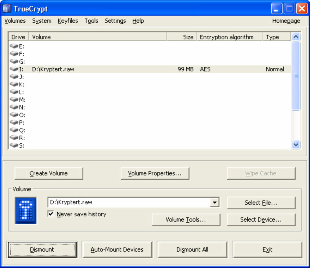 KRYPTISK: TrueCrypt gir deg mulighet til å lage en kryptert «mappe» som kan tilordnes en stasjonsbokstav.