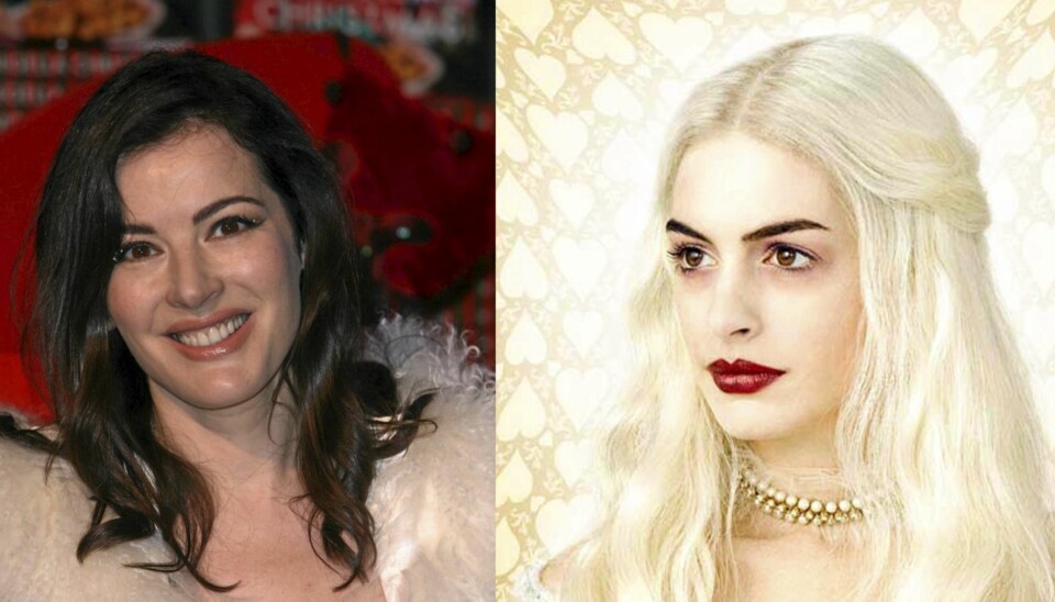 Ser du likheten?
Tv-kokk Nigella Lawson og skuespiller Anne Hathaway som 'Den hvite dronningen'.