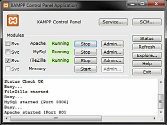 KONTROLLPANEL: Kontrollpanelet til XAMPP gjør ikke så mye av seg. Her kan du enkelt starte, stoppe eller administrere de enkelte tjenestene.