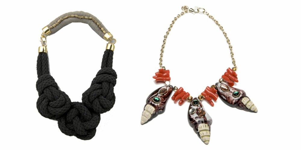 FRA VENSTRE: MOrsomt knutesmykke fra Lizzie Fortuna Jewels/Shopbob.com, kr 2419. Fargerikt skjellsmykke fra Mango, kr 449. FRA VENSTRE: MOrsomt knutesmykke fra Lizzie Fortuna Jewels/Shopbob.com, kr 2419. Fargerikt skjellsmykke fra Mango, kr 449.