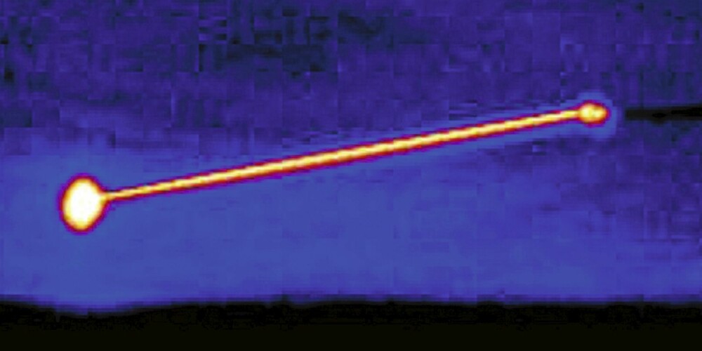 LASER: Laserstrålen ALTB avfyrte 12. februar og som ødela et missil ser slik ut på et infrarødt bilde.
