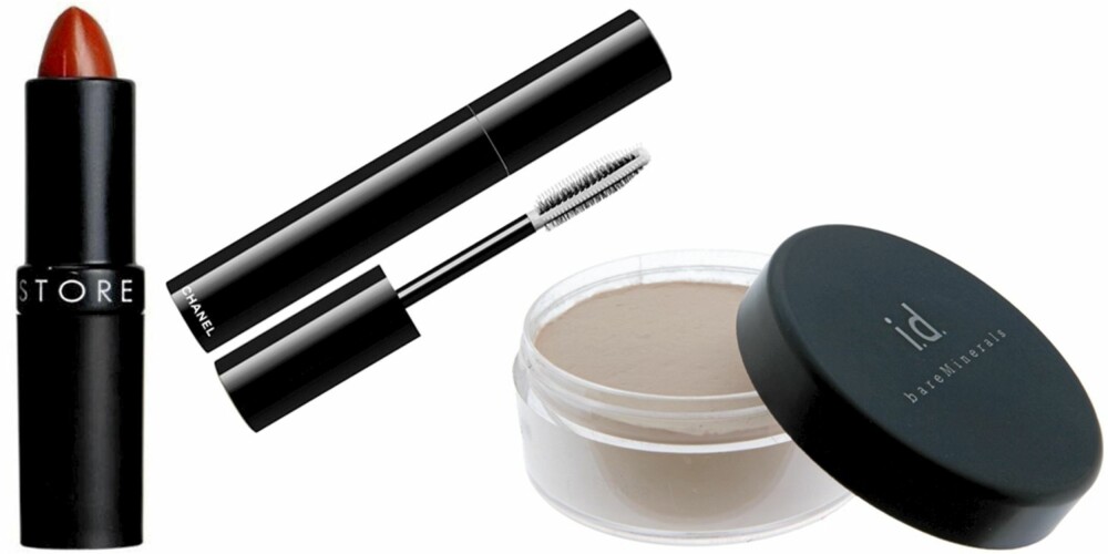 FRA VENSTRE: Makeupstore China Red leppestift (kr 165), Chanel Visuel N°1 Mascara (kr 290), i.d. Bare Minerals Mineral Veil pudder (kr 429). FRA VENSTRE: Makeupstore China Red leppestift (kr 165), Chanel Visuel N°1 Mascara (kr 290), i.d. Bare Minerals Mineral Veil pudder (kr 429).