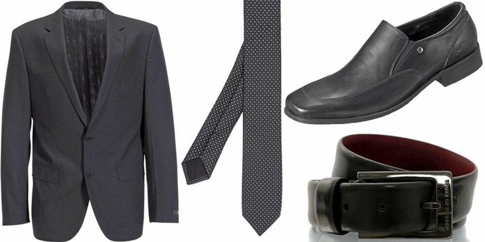 FRA VENSTRE: Jakke fra Esprit Collection (kr 1299), slips fra DogG (kr 708), loafers fra Björn Borg (kr 995), belte fra Tiger of Sweden (kr 579). FRA VENSTRE: Jakke fra Esprit Collection (kr 1299), slips fra DogG (kr 708), loafers fra Björn Borg (kr 995), belte fra Tiger of Sweden (kr 579).
